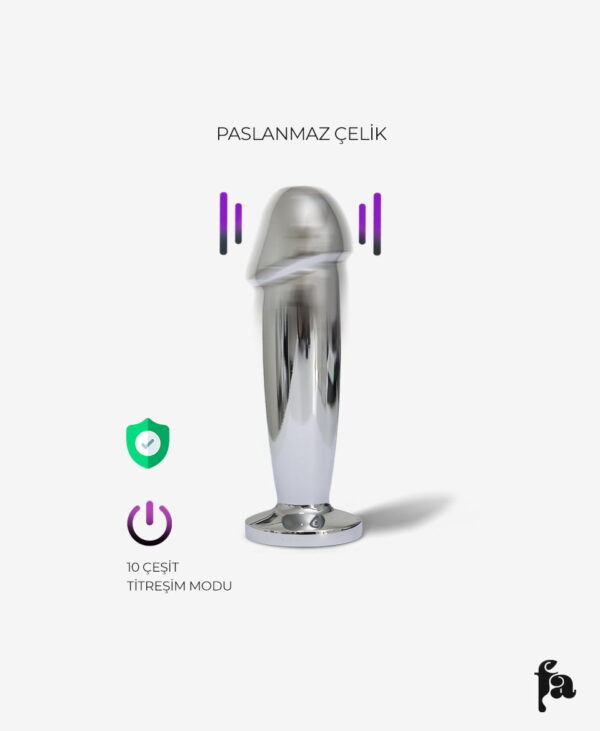 Şarjlı - Titreşimli Çelik Anal Plug 12 cm