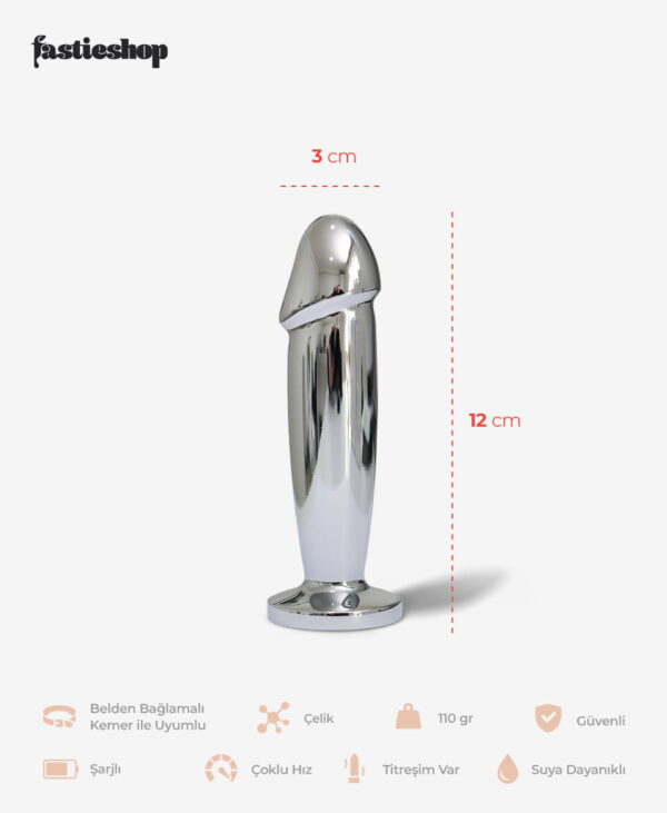Şarjlı - Titreşimli Çelik Anal Plug 12 cm