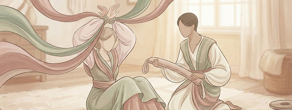 Doğru BDSM Bağlama Pozisyonunu belirleyen çift illüstrasyonu