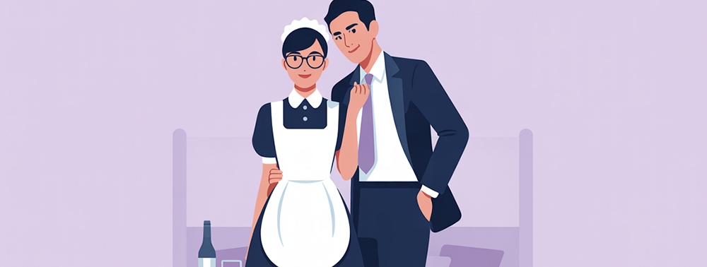 Masum Görünümlü Hizmetçi ile Çapkın Patron Minimal İllüstrasyonu