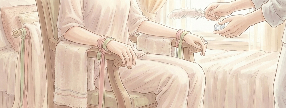 Sandalyeye bağlı kadın illüstrasyonu