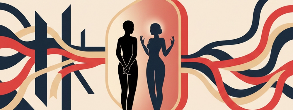 aynada kendine bakan silüet soyut illüstrasyonu