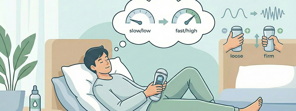 elinde mastürbatör ve hız göstergeleri tutan erkek illüstrasyonu