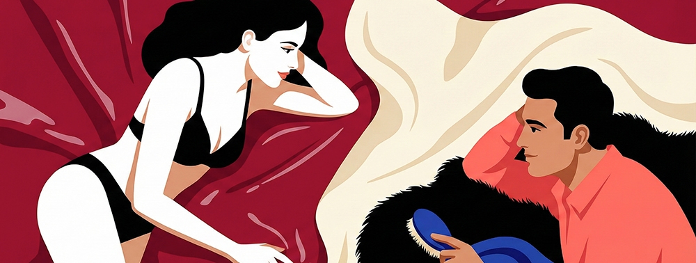 pvc yatak örtüsü üzerinde uzanan çift illüstrasyonu