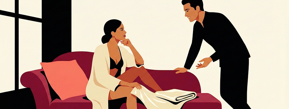 pvc yatak örtüsü üzerine sohbet eden çift illüstrasyonu